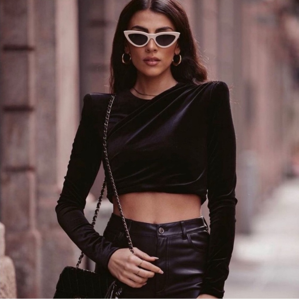 Zara Black Velvet Crop Top
